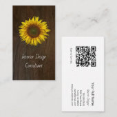Carte De Visite Rustic Barn Wood Sunflower Designer QR code (Devant / Derrière)