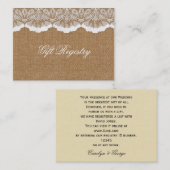 Carte De Visite Rustic Chic burlap et dentelle mariage campagnard (Devant / Derrière)