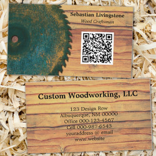 Carte De Visite Rustic Circular Saw Woodworking Profession QR Code