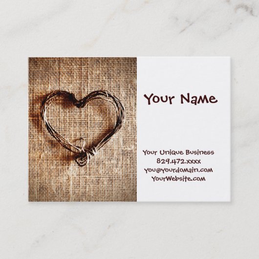 Carte De Visite Rustic Country Twine Heart on Burlap Imprimer (Devant)