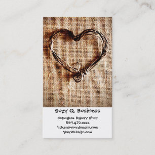 Carte De Visite Rustic Country Twine Heart on Burlap Imprimer