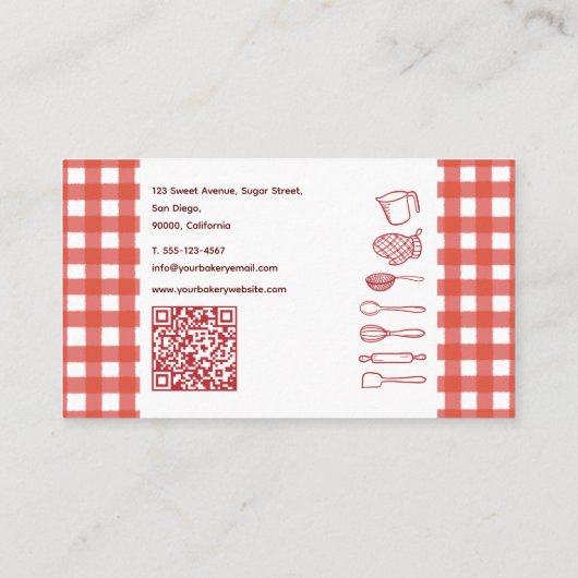 Carte De Visite Rustic Farmhouse Gingham QR Code Bakery (Dos)