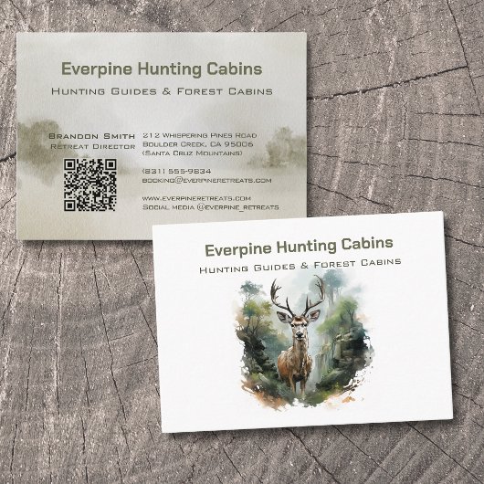 Carte De Visite Rustic Forest Antler Deer Hunting Cabins QR-code