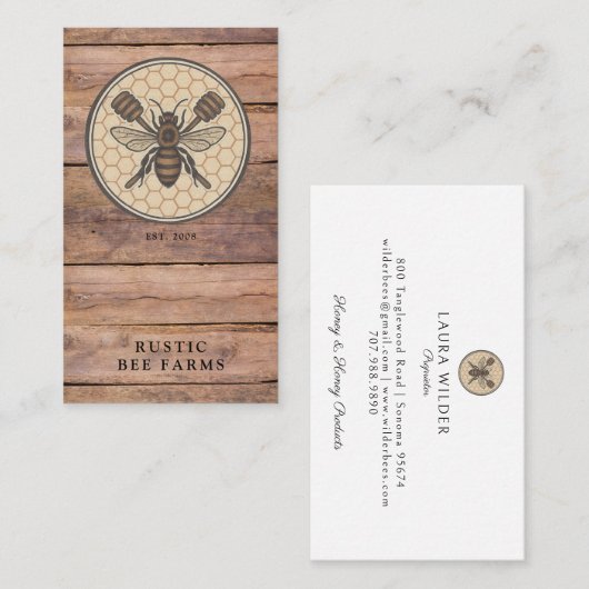 Carte De Visite Rustic Honey Bee Beekeeper Apiary (Devant / Derrière)