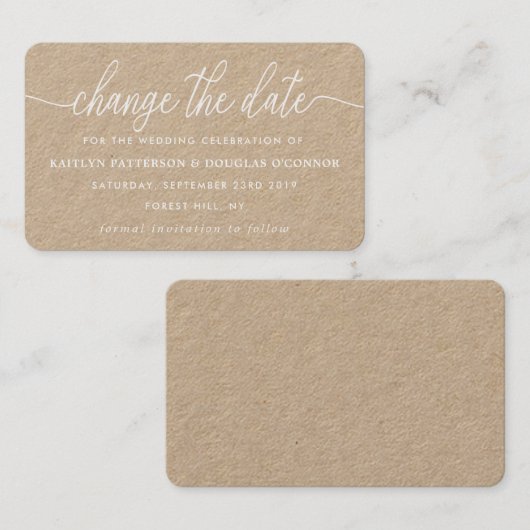 Carte De Visite Rustic Kraft Simple Script Modifier La Date (Devant / Derrière)