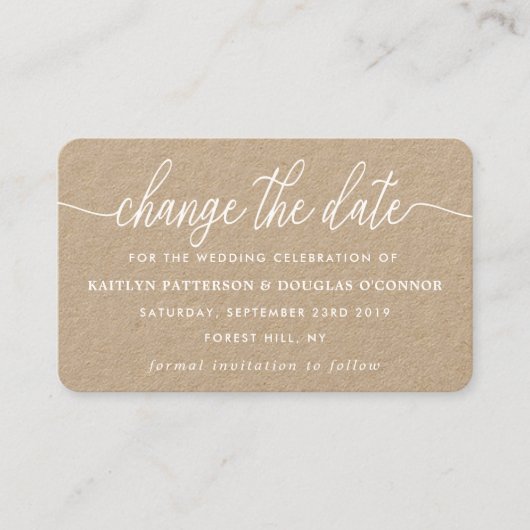 Carte De Visite Rustic Kraft Simple Script Modifier La Date (Devant)
