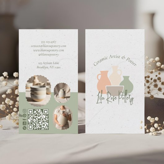 Carte De Visite Rustic Minimal Pottery Photo Collage Business Card