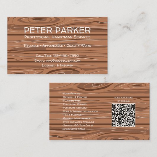 Carte De Visite Rustic Professional Contractor Card with QR Code (Devant / Derrière)