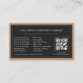 Carte De Visite Rustic QR Code Carpenter Carpentry Services (Dos)