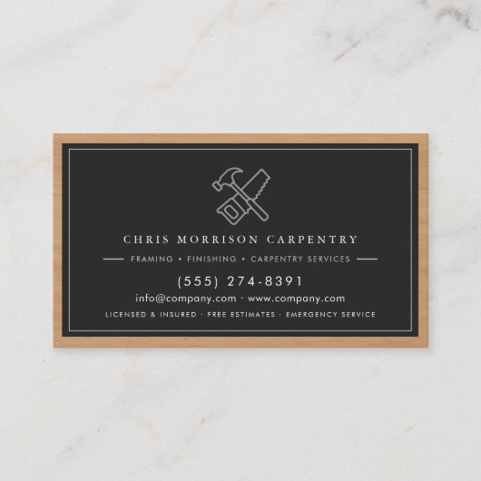 Carte De Visite Rustic QR Code Carpenter Carpentry Services   (Devant)