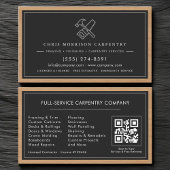 Carte De Visite Rustic QR Code Carpenter Carpentry Services  