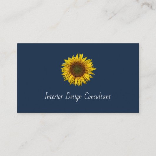 Carte De Visite Rustic Sunflower QR code Boho Navy Blue (Devant)