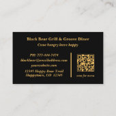Carte De Visite Rustic Tribal Southwestern Black Bear Restaurant (Dos)