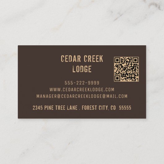 Carte De Visite Rustic Wood Forest Location de propriété Code QR (Dos)