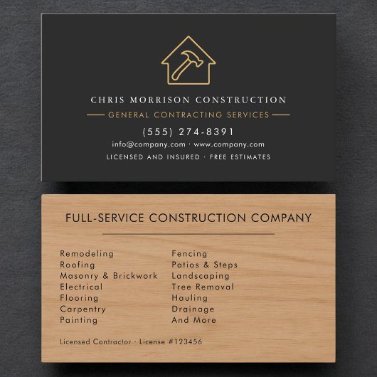 Carte De Visite Rustic Wood General Contractor