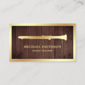 Carte De Visite Rustic Wood Gold Foil Clarinet professeur de musiq (Devant)