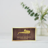 Carte De Visite Rustic Wood Gold Foil Saxophone Music Enseignant (Debout devant)