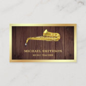 Carte De Visite Rustic Wood Gold Foil Saxophone Music Enseignant (Devant)
