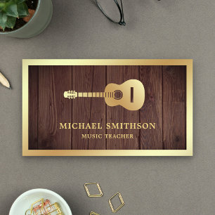 Carte De Visite Rustic Wood Gold Guitare Musique enseignant Guitar