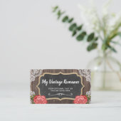Carte De Visite Rustic Wood & Lace Floral Chalkboard Country Chic (Debout devant)