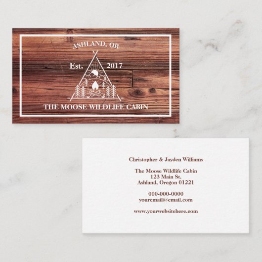 Carte De Visite Rustic Wood Vacances Location de Cabine (Devant / Derrière)