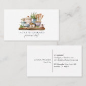 Carte De Visite Rustique Aquarelle Cuisine & Herbes Chef (Devant / Derrière)