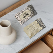 Carte De Visite Rustique Arbre Barque Bois Grain Ovale Gold Bordur