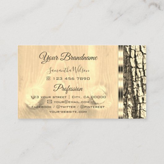 Carte De Visite Rustique Arbre Barque Ovale Gold Frontière Bois Gr (Dos)