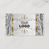 Carte De Visite Rustique Arbre Blanc Barre Bois Grain Or Bordure L (Devant)