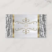 Carte De Visite Rustique Arbre blanc Barre Grain Or Bordure Monogr (Devant)