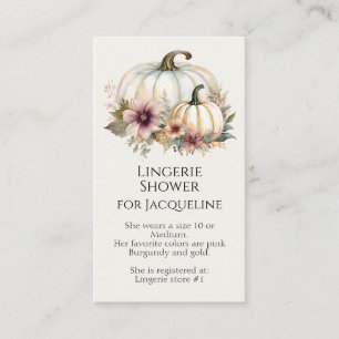 Carte De Visite Rustique Automne Blanc Citrouille Floral Lingerie 