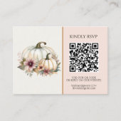 Carte De Visite Rustique blanc Citrouille rose automne mariage flo (Devant)