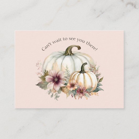 Carte De Visite Rustique blanc Citrouille rose automne mariage flo (Dos)