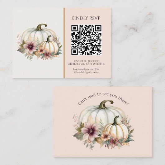Carte De Visite Rustique blanc Citrouille rose automne mariage flo (Devant / Derrière)