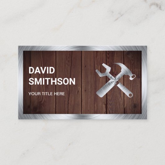 Carte De Visite Rustique Bois Acier Handyman Auto Réparation Mécan (Devant)