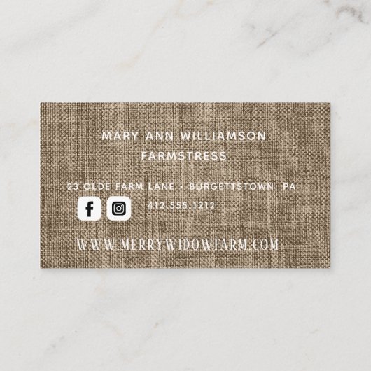 Carte De Visite Rustique Burlap Laurel Monogramme (Dos)