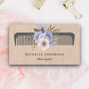 Carte De Visite Rustique Burlap Purple Floral Comb Hairstyliste