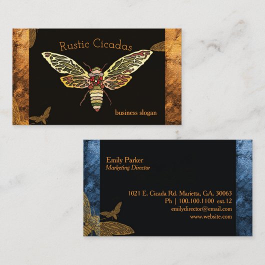 Carte De Visite Rustique Cicada Professionnel (Devant / Derrière)