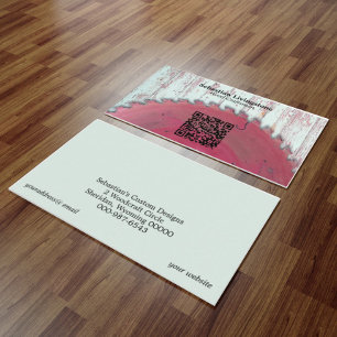 Carte De Visite Rustique Circulaire Scie Bois Artisanat Code QR