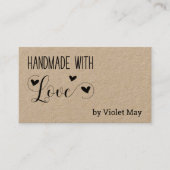 Carte De Visite Rustique fait à la main avec amour Coeur Kraft (Devant)