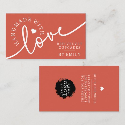 Carte De Visite Rustique fait à la main avec l'amour Script Coeur  (Devant / Derrière)