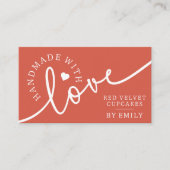 Carte De Visite Rustique fait à la main avec l'amour Script Coeur  (Devant)