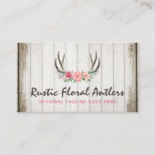 Carte De Visite Rustique Floral Antlers Shabby Chic Roses & Bois (Devant)