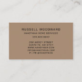 Carte De Visite Rustique Handyman Carpenter Outils De Commerce (Dos)