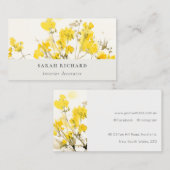 Carte De Visite Rustique Jaune Aquarelle Fleur sauvage Boho Floral (Devant / Derrière)