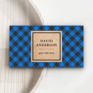 Carte De Visite Rustique Kraft bleu plaid bûcheron