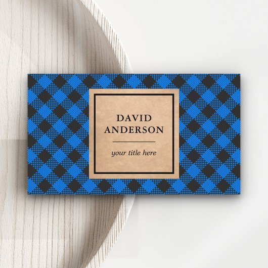 Carte De Visite Rustique Kraft bleu plaid bûcheron