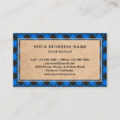 Carte De Visite Rustique Kraft bleu plaid bûcheron (Dos)