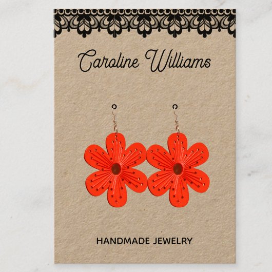 Carte De Visite Rustique Kraft dentelle noire boucles d'oreilles a