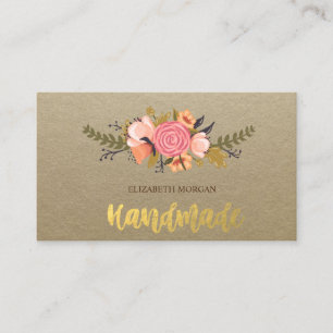 Carte De Visite Rustique, Kraft, Fleur Aquarelle